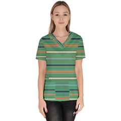 Horizontal Line Green Red Orange Scrub Top