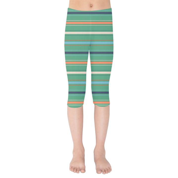 Horizontal Line Green Red Orange Kids  Capri Leggings 