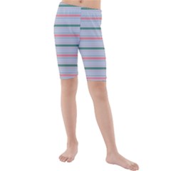 Horizontal Line Green Pink Gray Kids  Mid Length Swim Shorts