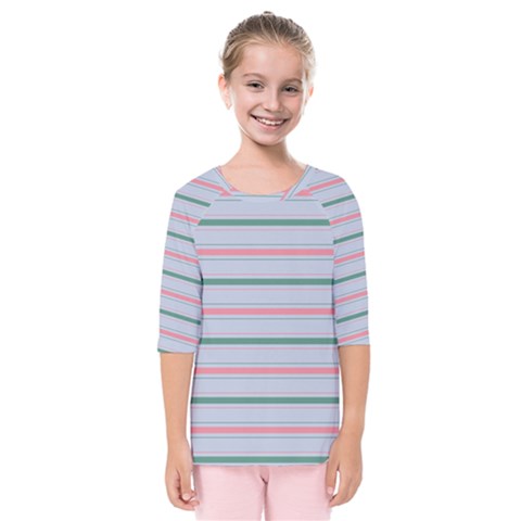 Horizontal Line Green Pink Gray Kids  Quarter Sleeve Raglan Tee by Mariart