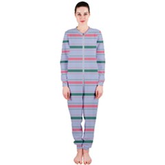 Horizontal Line Green Pink Gray Onepiece Jumpsuit (ladies)  by Mariart