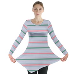 Horizontal Line Green Pink Gray Long Sleeve Tunic  by Mariart