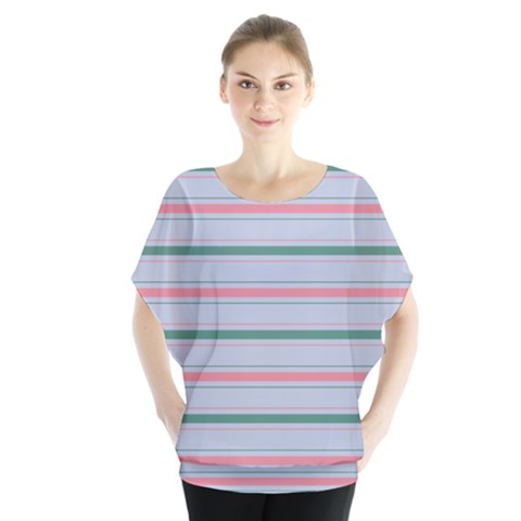 Horizontal Line Green Pink Gray Blouse by Mariart