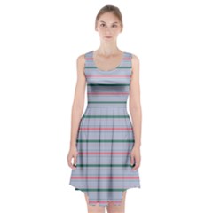 Horizontal Line Green Pink Gray Racerback Midi Dress