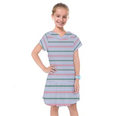 Horizontal Line Green Pink Gray Kids  Drop Waist Dress by Mariart