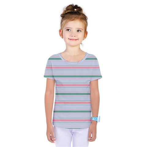 Horizontal Line Green Pink Gray Kids  One Piece Tee by Mariart