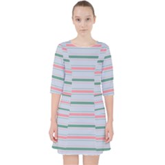 Horizontal Line Green Pink Gray Pocket Dress