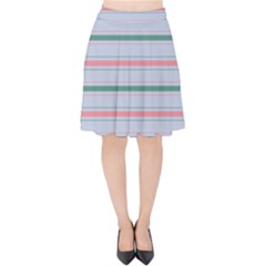 Horizontal Line Green Pink Gray Velvet High Waist Skirt