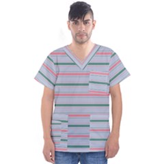 Horizontal Line Green Pink Gray Men s V-neck Scrub Top