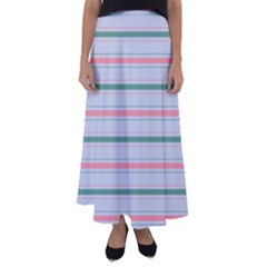 Horizontal Line Green Pink Gray Flared Maxi Skirt