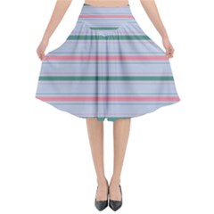 Horizontal Line Green Pink Gray Flared Midi Skirt by Mariart