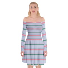 Horizontal Line Green Pink Gray Off Shoulder Skater Dress by Mariart