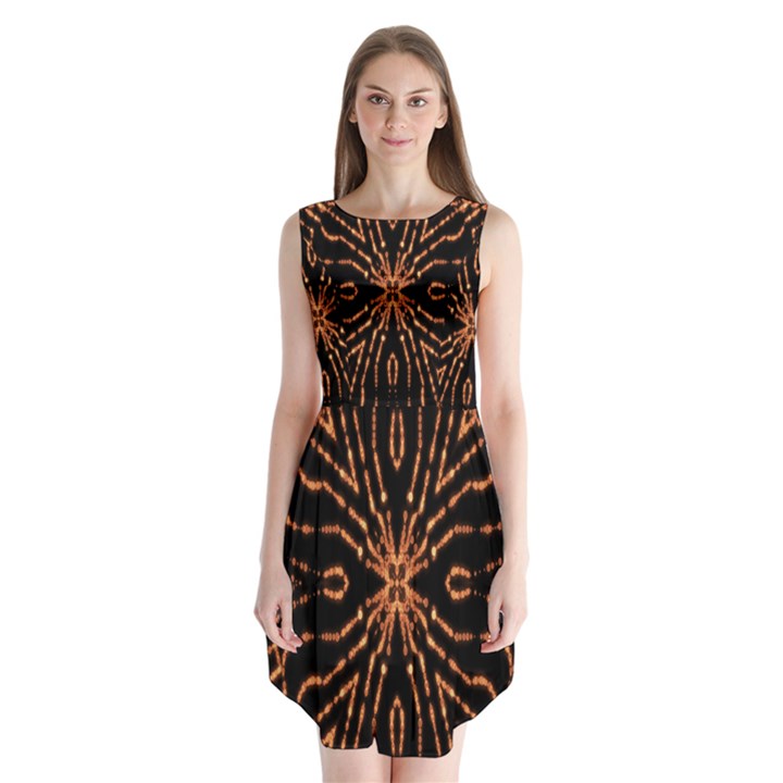 Golden Fire Pattern Polygon Space Sleeveless Chiffon Dress  