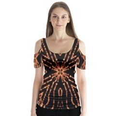 Golden Fire Pattern Polygon Space Butterfly Sleeve Cutout Tee 