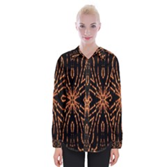 Golden Fire Pattern Polygon Space Womens Long Sleeve Shirt