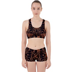 Golden Fire Pattern Polygon Space Work It Out Sports Bra Set by Mariart