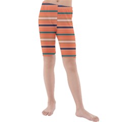 Horizontal Line Orange Kids  Mid Length Swim Shorts by Mariart