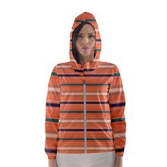 Horizontal Line Orange Hooded Wind Breaker (women)