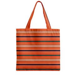 Horizontal Line Orange Zipper Grocery Tote Bag