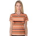 Horizontal Line Orange V-Neck Sport Mesh Tee View1