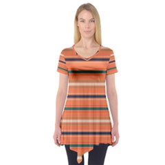 Horizontal Line Orange Short Sleeve Tunic 