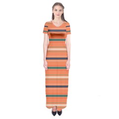 Horizontal Line Orange Short Sleeve Maxi Dress