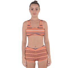 Horizontal Line Orange Racerback Boyleg Bikini Set