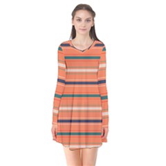 Horizontal Line Orange Flare Dress by Mariart