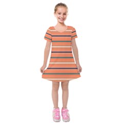 Horizontal Line Orange Kids  Short Sleeve Velvet Dress