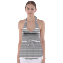 Horizontal Line Grey Pink Babydoll Tankini Top