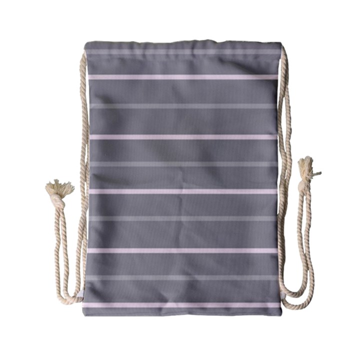 Horizontal Line Grey Pink Drawstring Bag (Small)