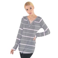 Horizontal Line Grey Pink Tie Up Tee