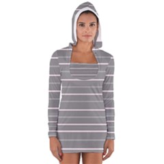 Horizontal Line Grey Pink Long Sleeve Hooded T-shirt