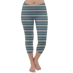 Horizontal Line Grey Blue Capri Winter Leggings 