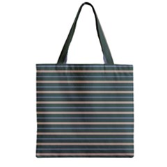 Horizontal Line Grey Blue Zipper Grocery Tote Bag