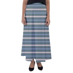 Horizontal Line Grey Blue Flared Maxi Skirt