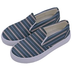 Horizontal Line Grey Blue Kids  Canvas Slip Ons