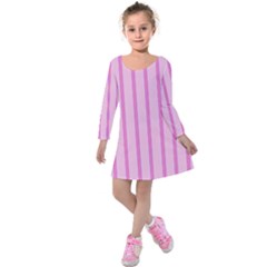 Line Pink Vertical Kids  Long Sleeve Velvet Dress