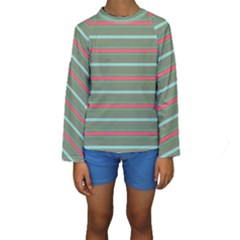 Horizontal Line Red Green Kids  Long Sleeve Swimwear by Mariart