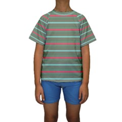 Horizontal Line Red Green Kids  Short Sleeve Swimwear by Mariart