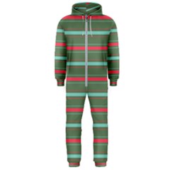 Horizontal Line Red Green Hooded Jumpsuit (men)  by Mariart