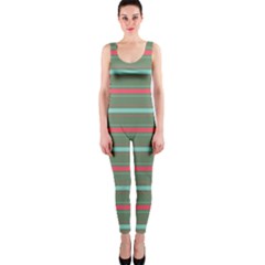 Horizontal Line Red Green Onepiece Catsuit by Mariart