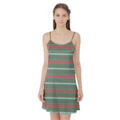 Horizontal Line Red Green Satin Night Slip by Mariart