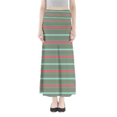 Horizontal Line Red Green Full Length Maxi Skirt by Mariart