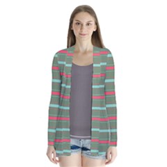 Horizontal Line Red Green Drape Collar Cardigan by Mariart