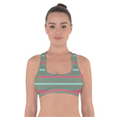 Horizontal Line Red Green Cross Back Sports Bra