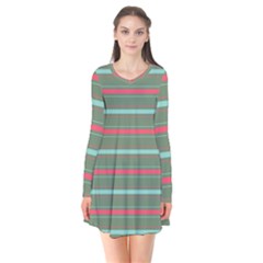 Horizontal Line Red Green Flare Dress by Mariart