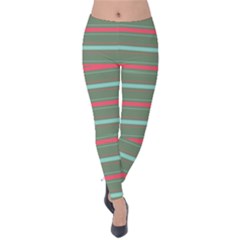 Horizontal Line Red Green Velvet Leggings by Mariart