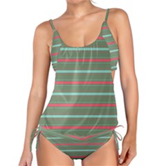 Horizontal Line Red Green Tankini Set