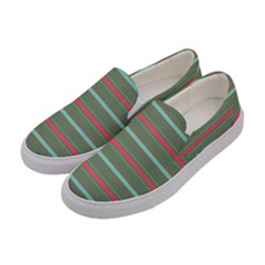 Horizontal Line Red Green Women s Canvas Slip Ons